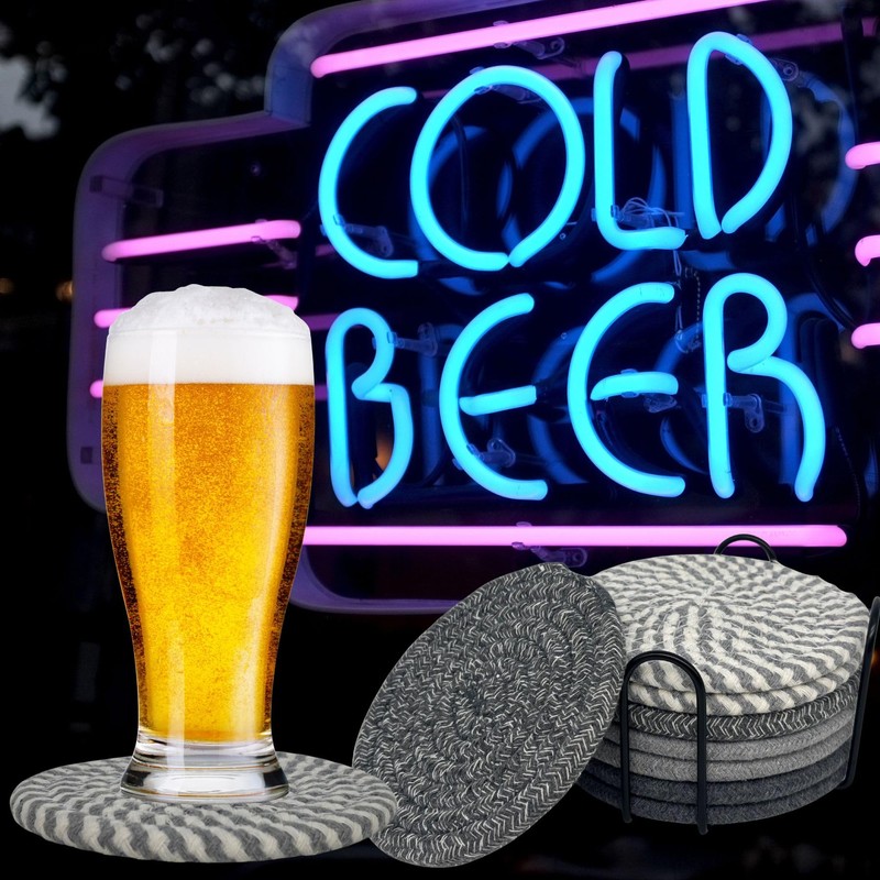 SOVIFKI コースター 吸水 スタンド付き 耐熱 コースター 布 8枚セット 直径11cm 厚手