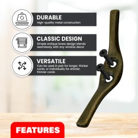 Amazing Drapery Hardware 3" Antique Brass Blind Cord Cleats - Premium Cast Metal Vintage-Style Cord Winders for Window Blinds and Shades, 4 Pack with Screws