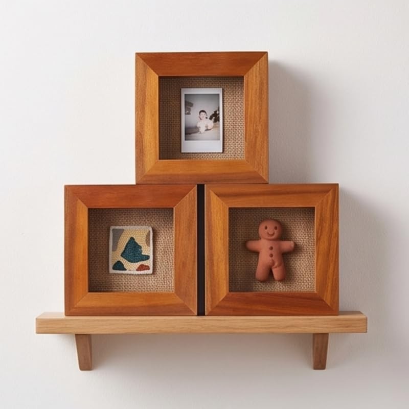 HOUOOFVA 3x3 Tiny Shadow Box Frame, Acacia Wood Keepsake Display