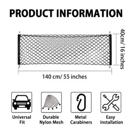 Cargo Net for Pickup Truck Bed Elastic Envelope Truck Cargo Net for GMC Sierra & Chevy Silverado, 2015-2024 F150 F250 F350, with 4 Metal Carabiners, 55"x 16", (Double Layer)