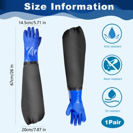 Tikplus Long Pond Gloves, Heavy Duty Waterproof Long Rubber Gloves Chemical Resistant, 26″ Reusable Drain Cleaning Glove Full Arm for Resist Strong Acid, Alkali, Oil, Gardening, Aquarium, Fishery
