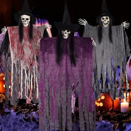 Fantasmas Colgantes de Halloween 3PCS, Decoración de Esqueleto Fantasma Colgando, Adornos Halloween de Vívido Volador Esqueleto para Fiesta, Embrujada