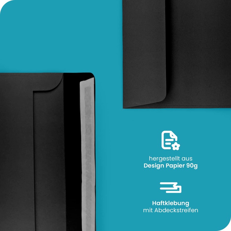 Netuno 25 Coloured Envelopes Black DIN C5 16.2 x 22.9