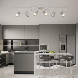 GORDNWE Track Lighting Fixtures, Black Track Light with Adjustable Track Heads, Directional Ceiling Spotlight for Kitchen, Office, Dining Room, Closet, Studio (6-Light GU10 Nickel)