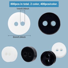 FINGERINSPIRE 800 Pieces 6mm Mini Resin Buttons Black White Resin Buttons with Pattern Round Mini Buttons Small 2 Hole Buttons Sewing Tools Decorative Button for Doll Clothes Bag DIY Handmade