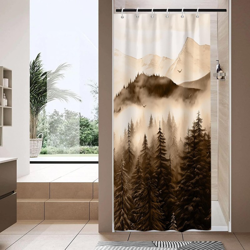 Ruelvth Stall Shower Curtain, Small Mountain and Forest RV Shower