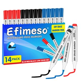 Efimeso Whiteboard Markers,14 Pack Dry Erase Marker White Board Markers Erasable,3 colours Black Blue Red Dry Wipe Marker Pens for Whiteboard Grass Office Home School
