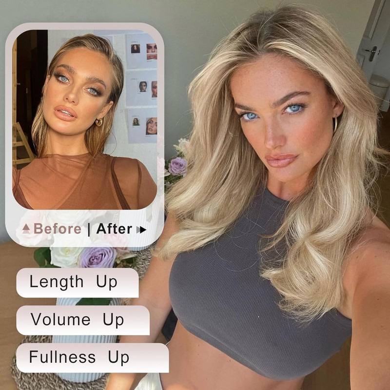 ALXNAN Clip in Hair Extensions, Thick Long Straight Layered ash