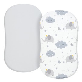 TILLYOU Bassinet Fitted Sheets for Baby Boy Girl, Universal Fit for Cradle Oval Rectangle Hourglass Mattress, 2-Pack Bib Bear & Colorful Love