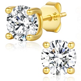 LAVUMO 925 Silver Earrings, 14K Gold/White Gold Plated, 0.3ct - 2ct Cubic Zirconia Stud Earrings, Hypoallergenic Jewellery Gift for Women and Men for Birthday, Valentine's Day, Christmas, Sterling