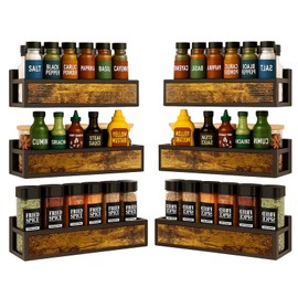 ROURANB Spice Rack Wall Mount 6 Pack, Space-Saving Seasoning Organizer,Screw or Adhesive Hanging Spice Rack Organizer for Kitchen Cabinet and Wall (Engineered Wooden)