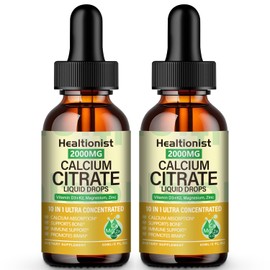Healtionist 2 Packs 2000mg Calcium Citrate with Vitamin D3 K2 Supplements Liquid Drops for Women & Men, Magnesium, Zinc, High Absorption, Bone, Teeth, Muscle & Immune Support, 4 Fl oz