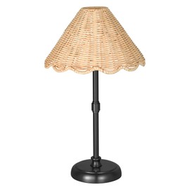 Folux Cordless Boho Rattan Table Lamp Black, 5200-mAh Rechargeable Battery, 3-Level Brightness Dimmable, Build-in Integrated LED 320 Lumen Max, Rattan Shade, for Bedside Restaurant Dining Table