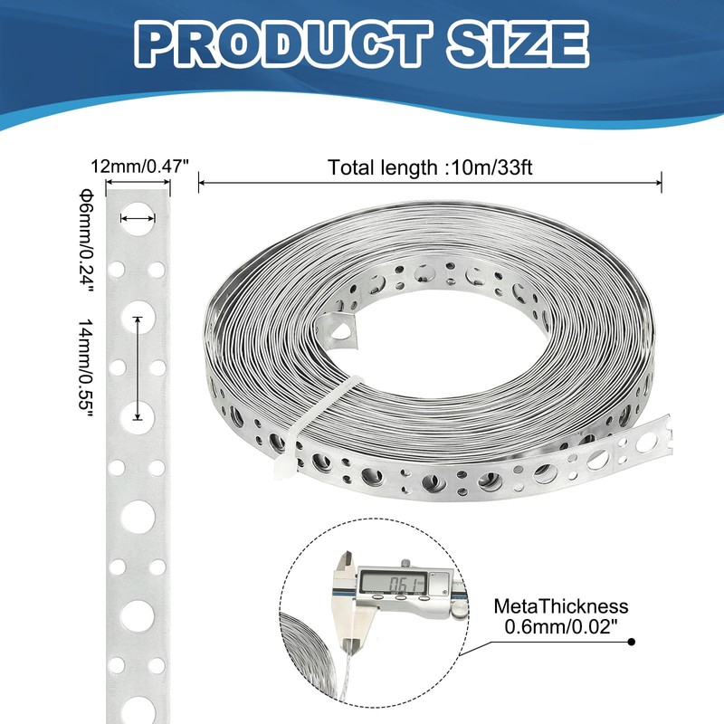PATIKIL Galvanized Pipe Strap, 0.47 Inch x 33 FT 0.6mm
