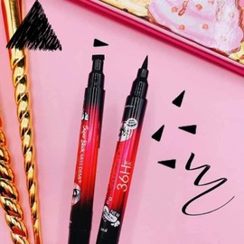 UNIVERSOENLÍNEA.COM | 12 pcs Delineador Doble 2en1 36h Punta Fina & Sello de Gato Principiantes Maquillaje de Ojos Negro Stamp Eyeliner Delineador Negro Liquido Paquete Completo