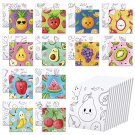 Anseal 12 Packs Pre Drawn Canvas to Paint, 4" X 4" Fruits Pre Printed Canvas Paint Party for Kids, Pre Stretched Canvas Outline Painting Boards for Beginners, Students, Party Favor (Fruit)