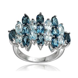 Ice Gems Sterling Silver Genuine London Blue Topaz and Blue Topaz Oval-Cut Cluster Ring