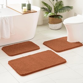 MIULEE Burnt Orange Bathroom Rugs Sets 3 Piece Including U Shaped Toilet Rug - Soft Absorbent Bath Mats Set with Non Slip Rubber Backside, Machine Washable - 20"x30"+16"x24"+U 20"x20"