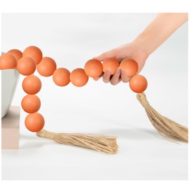 OMISHE Extra Large Wood Bead Garland Orange with 1.6" Diameter Wooden Beads and Tassels, 41" Long Rustic Farmhouse Country Decorative Beads for Home Tiered Tray Decor, Orange