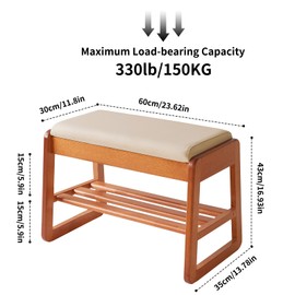 Aibiju Wood Shoe Bench with Flip-Top Storage,2-Tier Entryway Shoe Bench,23.62in Shoe Rack with Cushion for Living Room,Cherry Wood Color YD-WD060C