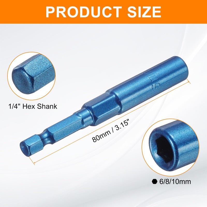 sourcing map 3pcs Nut Driver 6,8,10mm Hex Drive Socket CR-V