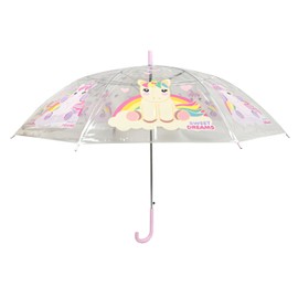 HOVUK Unicorn Classic Umbrella for Children's, Kids Girls Stick Umbrella with Printed Character, Windproof Brolly Rain Canopy Umbrella for Ages 3-7 Years