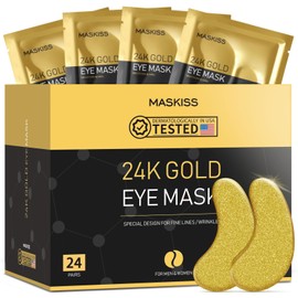 Maskiss 24k Gold Under Eye Patches (24 Pairs), Gold Eye Masks for Dark Circles Puffy Eyes Under eye Bags, Collagen Skin Care Products, Gel Eye Patches for Wrinkles and Puffiness