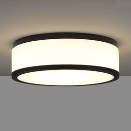 LED Flush Mount Ceiling Light, 15 inch, 24W Dimmable 3000K 4000K 5000K Matte Black Modern Round Ceiling Light Fixture for Kitchen, Hallway, Bathroom, Stairwell, LMS-054