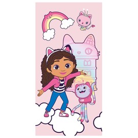Jerry Fabrics Gabbys Dollhouse Beach Towel Bath Towel Shower Towel Catnip Purrfect House Clouds 70 x 140 cm 100% Cotton Dream Works