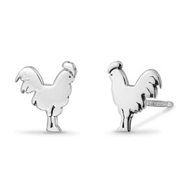 Boma Jewelry Sterling Silver Chicken Rooster Farm Animal Stud Earrings