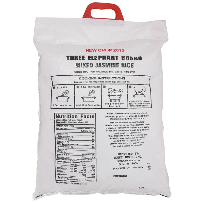 Three Elephants Thai Jasmine Rice, 20 Pound