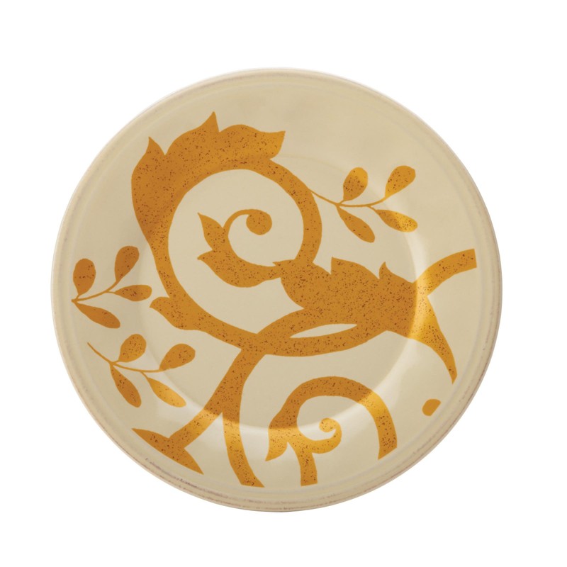 Rachael Ray Dinnerware Gold Scroll 4-Piece Round Appetizer Plate Set,