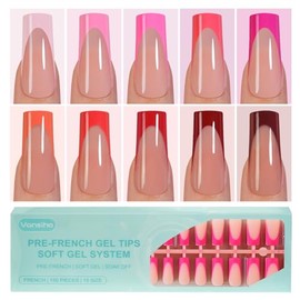 Vansiho 300 Unidades de Uñas Postizas de Gel Francesas, Uñas Postizas Largas Cuadradas, Uñas Pre-Francesas Rosas, Uñas Acrílicas Postizas para Decorac