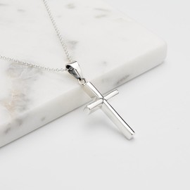 Treasure Bay Men's Silver Cross Necklace | Classic 925 Sterling Silver Pendant Necklace for Men and Women