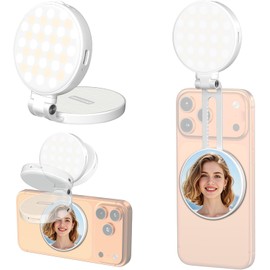 Newmowa Magnetic Selfie Light, Extendable Phone Ring Light with Mirror, Portable Rechargeable LED Fill Light for Selfie//Makeup/Video Conference/Zoom Call/TikTok, Compatible with All Phones(White)