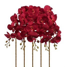 Flores Borgoña Orquídeas Artificiales 5PCS Orquídeas Falsas 35.4" Tallos de Orquídeas Falsas Borgoña Flores Artificiales para Despedida de Soltera Boda Centros de Mesa Decoración del Hogar