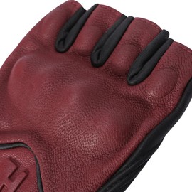 Harssidanzar Mens Motorcycle Gloves Half Finger Goatskin Leather Gloves GM037CA, Oxblood/Black,Size Medium