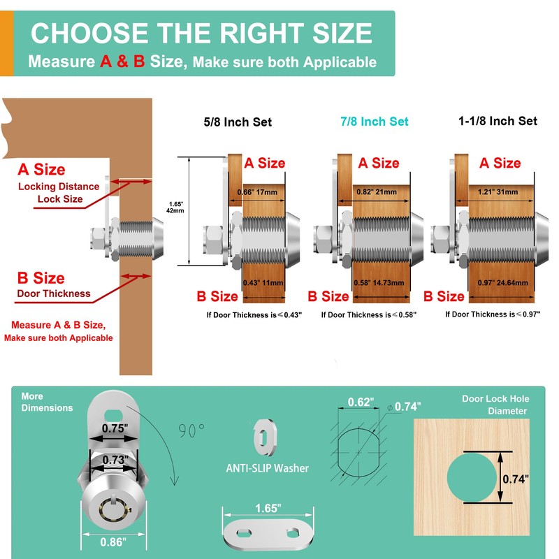 inBovoga 6 Pack Cabinet Locks with Key, 1-1/8" Cam Lock,