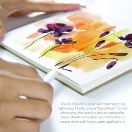 Fluid 100 Artist Watercolor Block, 300 lb (640 GSM) 100% Cotton Cold Press Pad for Watercolor Painting and Wet Media w/Easy Block Binding, 16 x 20 inches, 10 Sheets