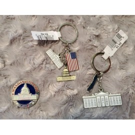 Lot Washington DC Souvenir 2 Keychains & 1 Magnet - Whitehouse, Capitol Building