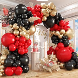 412Pcs Red Black Gold Balloons Arch kit,18 12 10 5 Inch Different Size Latex Balloons for Anniversary Casino Night Hollywood New Years Movie Night Birthday Decorations