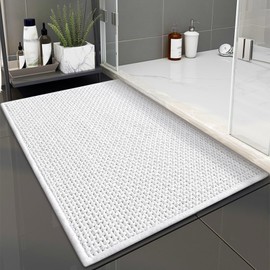 YOKUPOTAC Chenille Bath Mat Non Slip: Absorbent Bathroom Mats 50x80 cm - Anti Slip Machine Washable Bathroom Floor Rugs for Bathroom - Quick Dry BathMat Bath Rug for Tub Elderly (White, 50 x 80 cm)