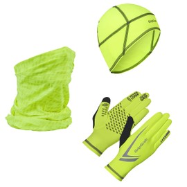 GripGrab Unisex - Adult Running Winter Gift Box 3 Pack for Runners with Touchscreen Gloves Thermal Hat Loop Neckerchief Gift Set, Yellow Hi-Vis, XS