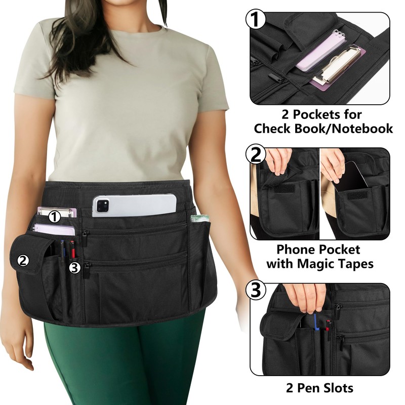 Rexmica Waitress Apron with Multiple Pockets, Server Apron Half Apron
