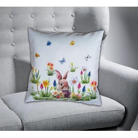 texpot Cushion cover 40 x 40 cm with print rabbit on flower meadow Easter spring decorative cushion
