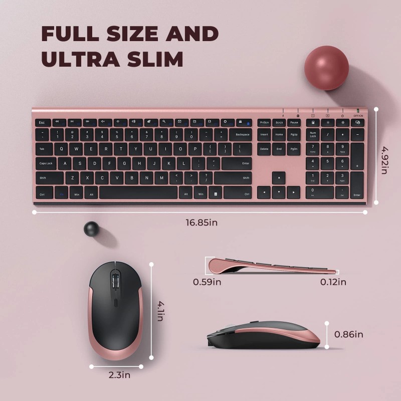 Vssoplor Wireless Keyboard and Mouse, 2.4GHz Rechargeable Compact Quiet Full-Size