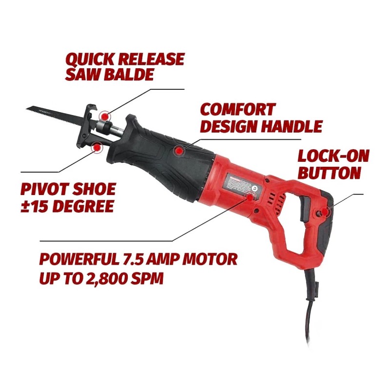 Unbranded 7.5A Reciprocating Saw Comfort Safe Ergonomic Handle Shock-absorbin