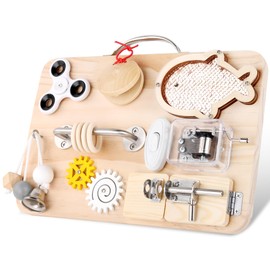 Pithfor Wooden Busy Board for Toddlers, Montessori Sensory Toys for 1 2 3 4 Year Old, Autism Sensory Toys for Kids Boys Girls, Fine Motor Skills Travel Toys