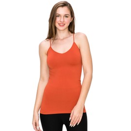 Kurve Women’s Camisole Tank Top - Basic Seamless Stretch Spaghetti Strap V-Neck Cami, UV Protective Fabric UPF 50+ (Made in USA), Auburn, Medium/Large