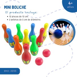 Juego de Bolos para Niños, Mini Boliche para Niños, con 12 Piezas y 2 Bolas, Juguete para Interiores y Exteriores, Juguetes de Educacíon para Niños